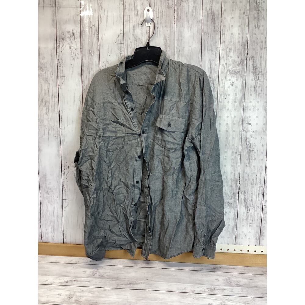 Comune Men Shirt Size Large Gray Collared With Pockets Long Sleeve Button Down